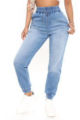 A Soft Touch Knit Denim Joggers - Light Blue Wash Ins Street